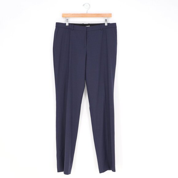NWT HUGO BOSS Women's "Titana6" Navy Blue Plaid Wool Trousers Pants Size US 8 - Picture 1 of 10